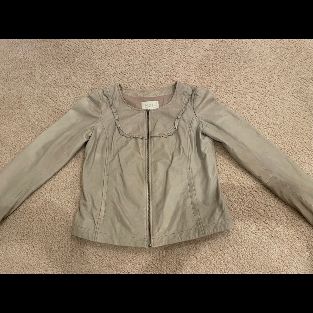 Hinge Beige Soft Leather Fall Jacket, Size Medium… - image 1
